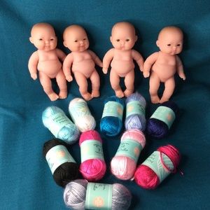Lot of 4 Lots To Love 5" Dolls and Mini Balls of Yarn
